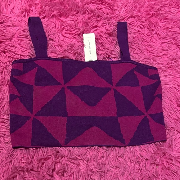 Anthropologie Geometric Purple and Pink Twee Crop Top Tank Women Size Medium - Picture 2 of 4